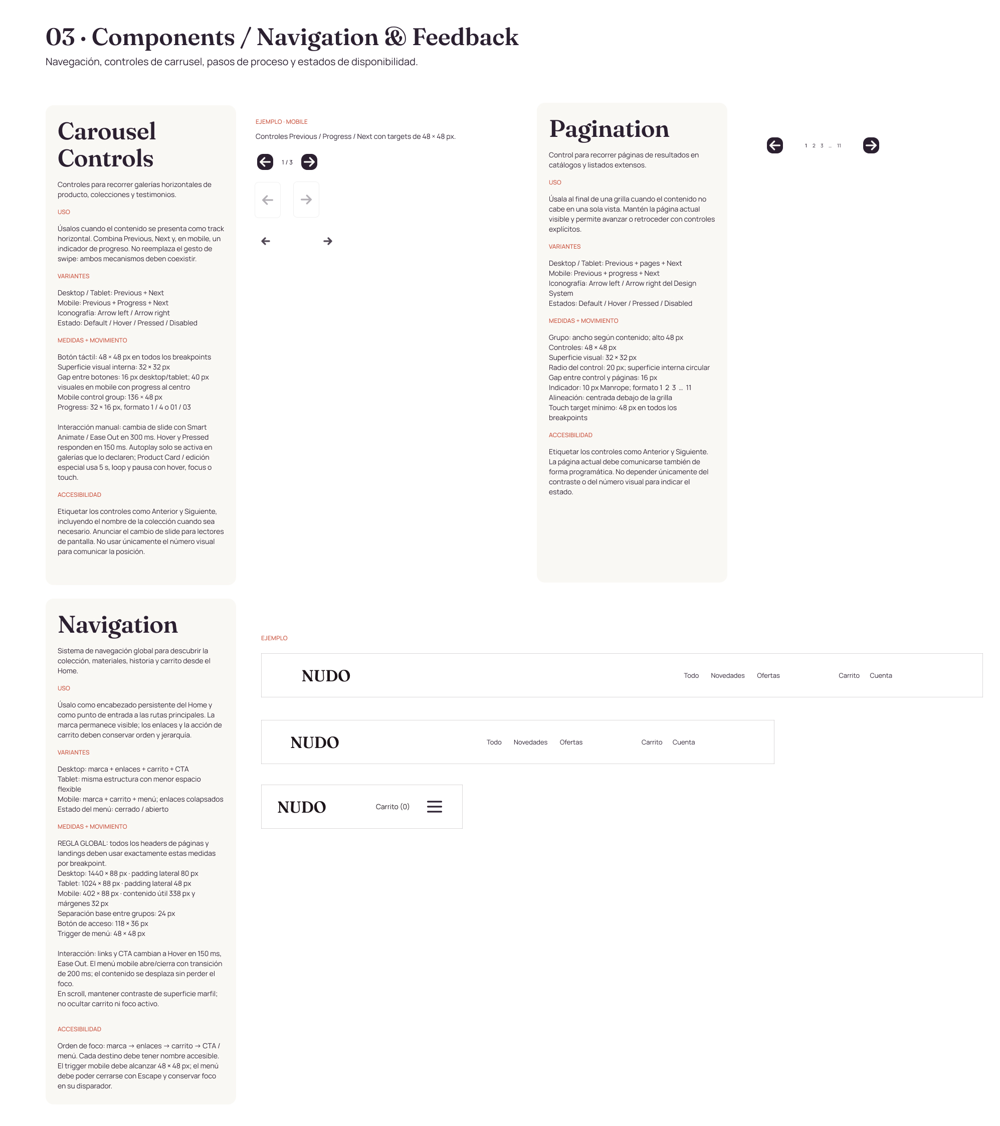 Navigation and feedback components board from the NUDO Design System