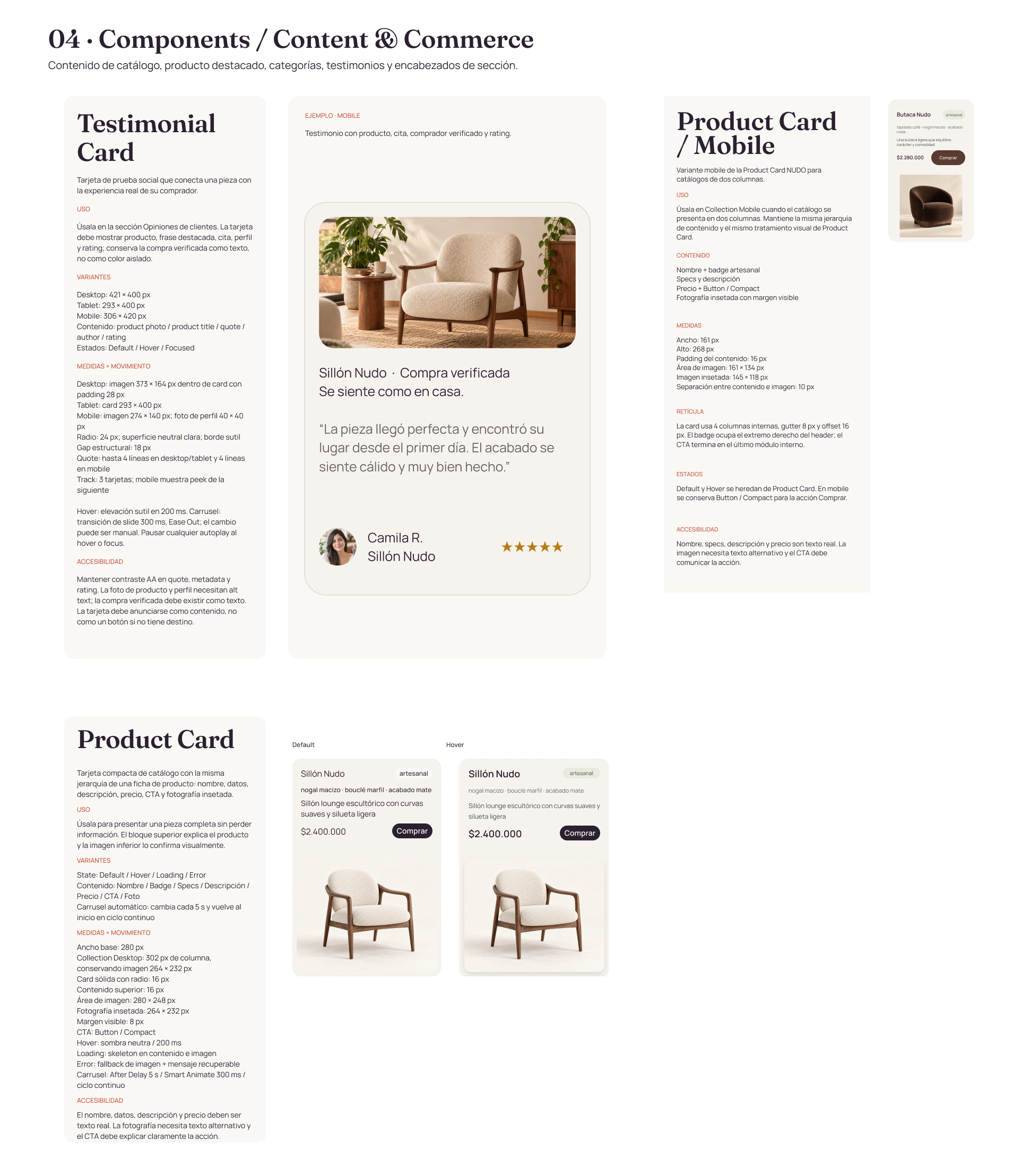 Content and commerce components board from the NUDO Design System