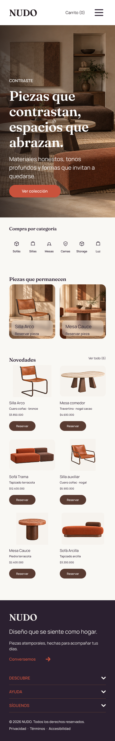 Mobile version of the NUDO landing page