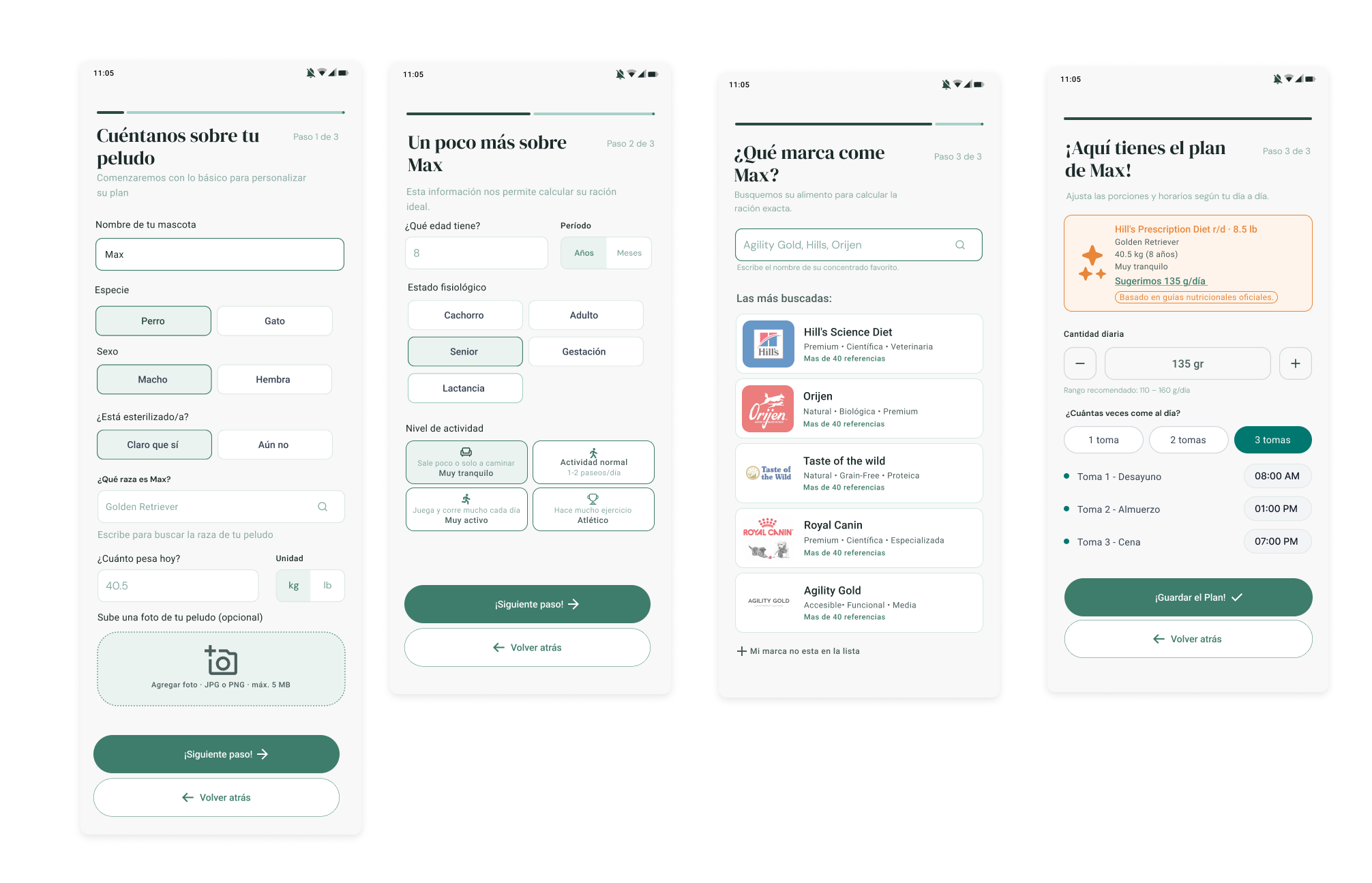 Pantallas de onboarding de Pawly