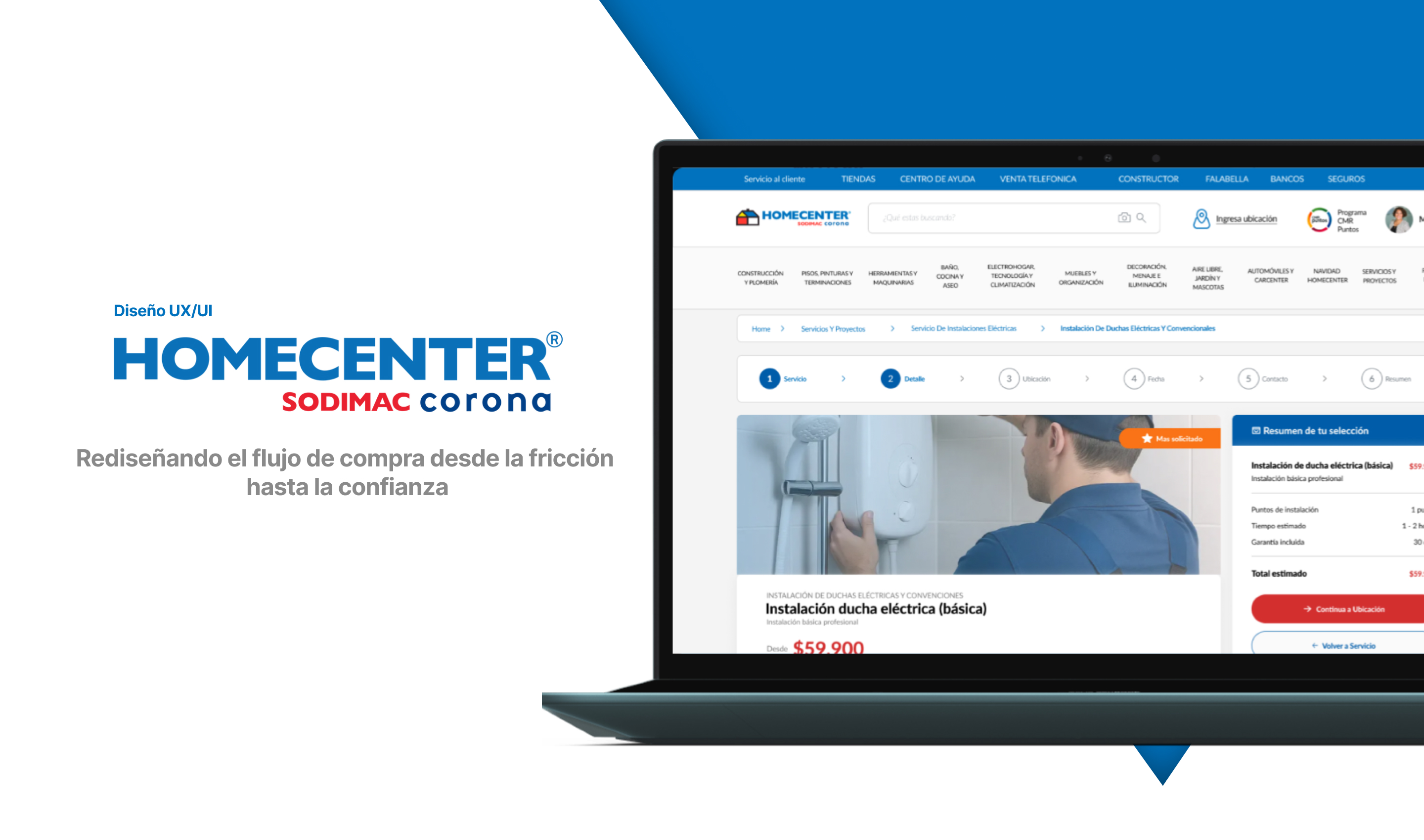 Pantallas del rediseño de Homecenter Sodimac Corona