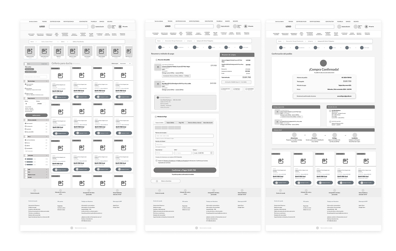 Wireframe de media fidelidad — flujo de checkout